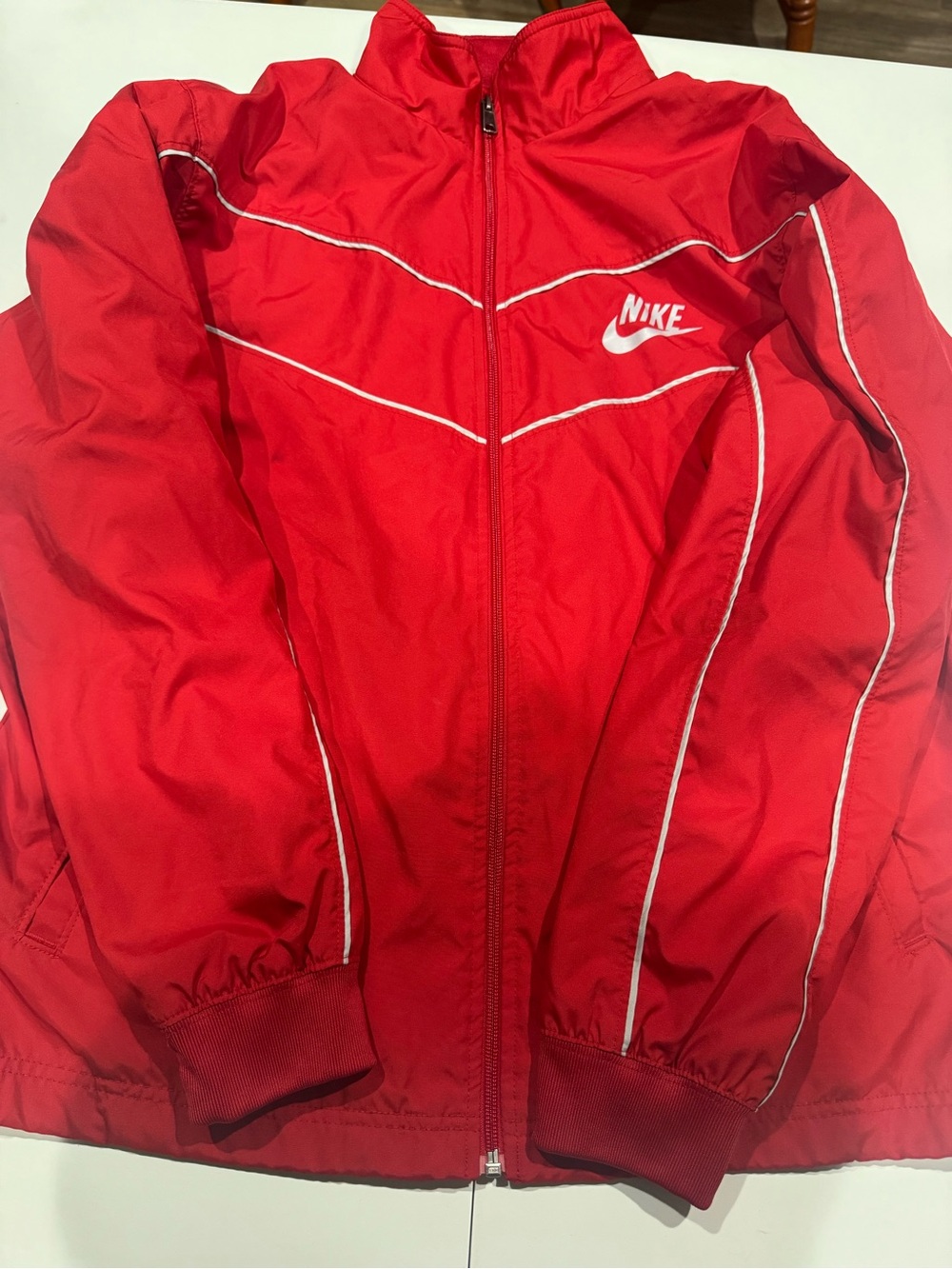Nike Red Athletic Track Jacket with White Swoosh Size Large